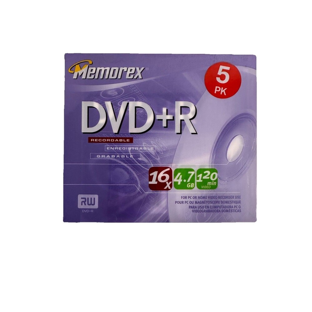 Memorex DVD+R Recordable 5 Pack 16X 4.7GB 120 Minute Sealed